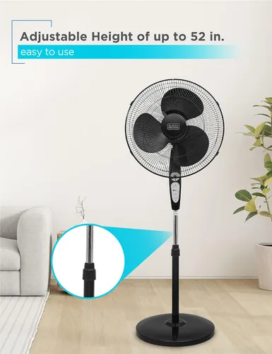 Vista 4 de BLACK+DECKER Ventilador de pie de 18 pulgadas con base de pedestal, ventilador de pedestal ajustable en altura con control remoto y panel de control