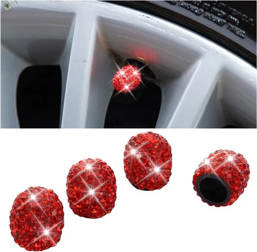Vista 7 de Osilly Tapas de Vástago de Válvula de Neumático de Coche Brillantes, 4 Piezas de Cristal con Diamantes de Imitación, Cubierta Protectora de Válvulas