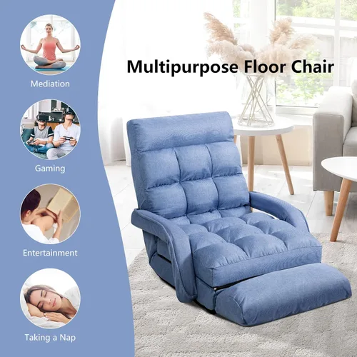 Vista 9 de Giantex Chaise Lounge - Sillón plegable multiusos para interiores con 6 posiciones ajustables, reposabrazos integrados, almohada lumbar, asiento