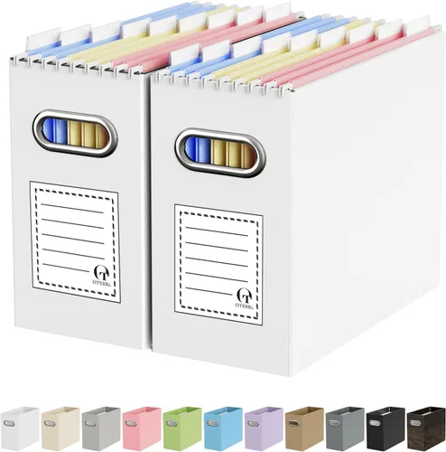 Vista 50 de Oterri Caja Organizadora de Archivos de Cartón para Carpetas Colgantes Tamaño Carta, Caja de Archivos para Escritorio de Computadora, Archivador