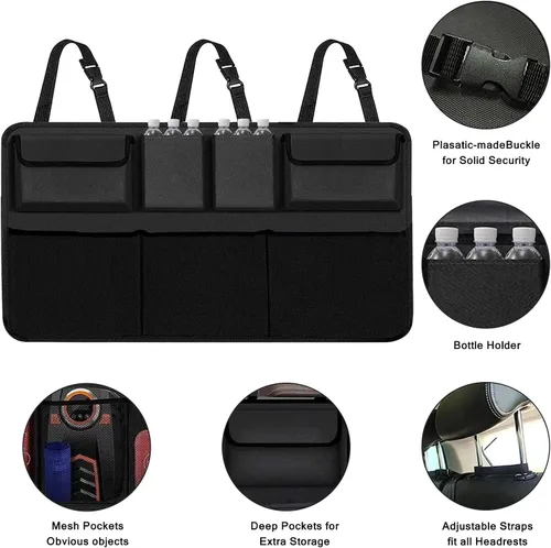 Vista 3 de Snuopfy Organizador y almacenamiento para maletero de automóvil, organizador colgante para asiento trasero para SUV, camión, MPV, camioneta, bolsa 7