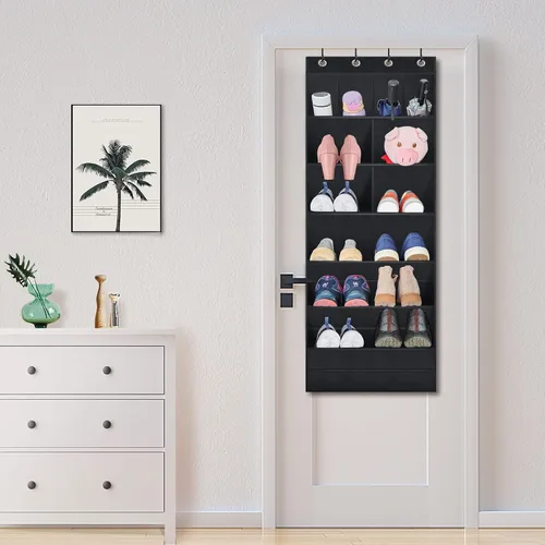 Vista 2 de Organizador de zapatos sobre la puerta, paquete de 2 organizadores colgantes con grandes bolsillos profundos, estante para armario y dormitorio