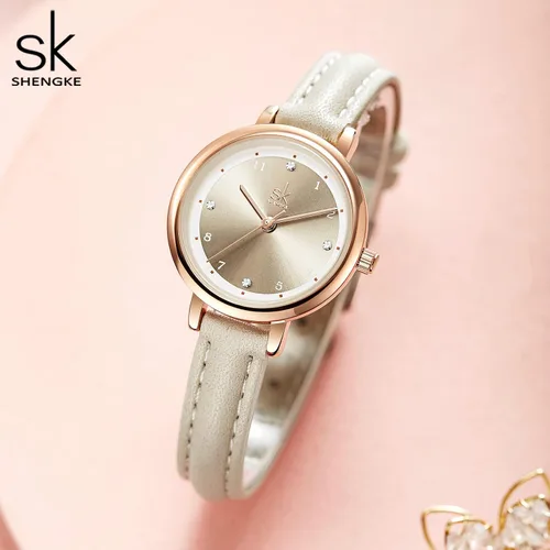 Vista 4 de SHENGKE Reloj de cuero para mujer, reloj de lujo para mujer, resistente al agua, para mujer