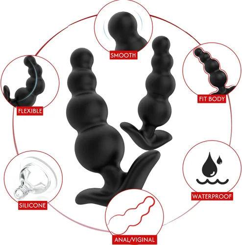 Vista 6 de Tapones anales de silicona con cuentas anales, entrenador anal con 3 tamaños diferentes, juegos de entrenamiento anal para usuarios avanzados