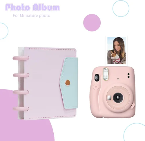 Vista 3 de Carpeta para tarjetas fotográficas de 3 pulgadas, álbum de fotos desmontable, mini libro de fotos con 20 bolsillos para 40 tarjetas (rosa)