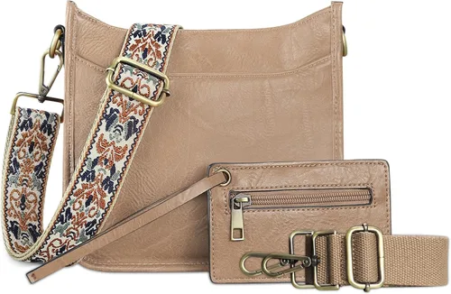 Vista 8 de KITATU 2 bolsos cruzados para mujer, bolsos de mano hobo de hombro de diseñador bolso de cuero vegano con 2 correas