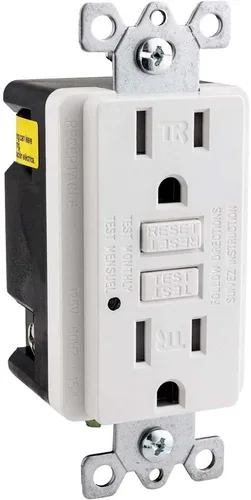 Vista 7 de Sunlite 55410 E542 GFCI, salida dúplex, 15 amperios, 120 VAC, 2 polos/3 cables, resistente a manipulaciones, placa de pared a juego incluida, luz