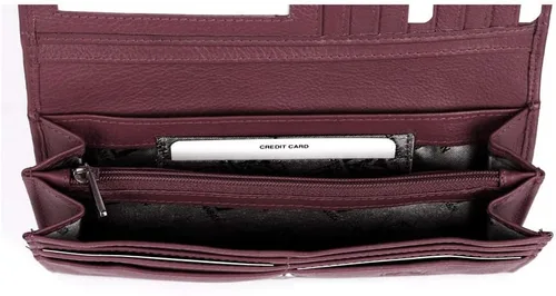 Vista 3 de Cartera plegable de piel RFID para mujer, Borgoña, Cartera Rfid