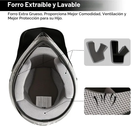Vista 3 de XFMT - Juego de casco DOT con gafas y guantes para motocross, cuatrimoto y vehículos todoterreno para niños y jóvenes, diseño de calavera negro