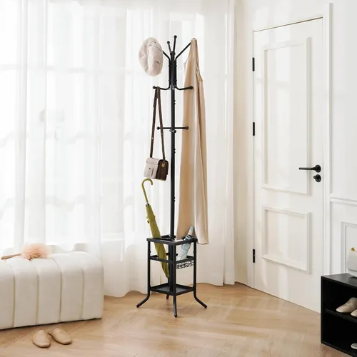 Vista 2 de Yoobure Perchero Independiente - Árbol de Abrigos con Soporte para Paraguas, Perchero de Metal con 12 Ganchos, Soporte Moderno para Colgar Abrigos