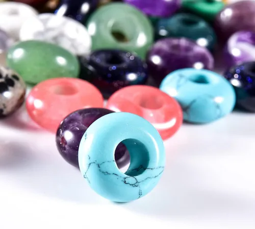 Vista 6 de Cuentas de piedra natural de agujero grande (0.23 a 0.236 pulgadas) pulidas Rondelle cuentas de piedras preciosas europeas para pulseras de dijes