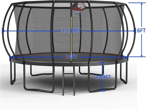 Vista 3 de SkyBound Trampolín con acolchado de seguridad curvado, 12 postes – Trampolines grandes de 14 pies para patio trasero al aire libre aprobado por ASTM