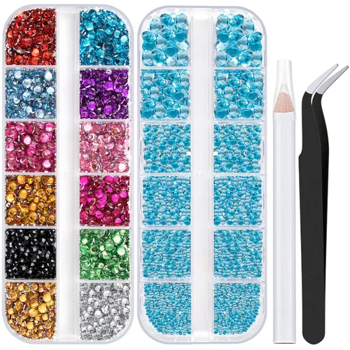 Vista 18 de Dos paquetes de diamantes de imitación de parte trasera plana, 4520 piezas de diamantes de imitación coloridos para arte de uñas, cristal colorido +