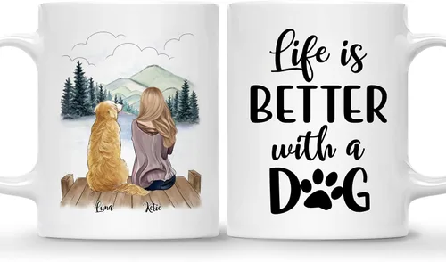 Vista 9 de Taza Personalizada de Gossby para Perros - La vida es mejor con perros (2 hombres - 2 perros) - Taza de perro personalizable para papás de perros