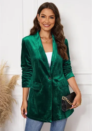 Vista 3 de GRAPENT Chaquetas de terciopelo para mujer, de negocios, casual, de gran tamaño, chaqueta de traje largo elegante, chaqueta de trabajo y oficina