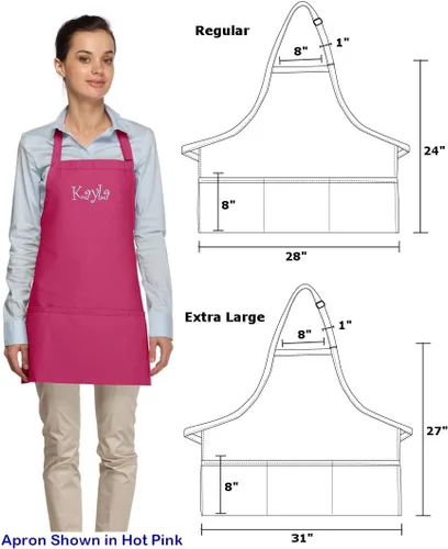 Vista 2 de Delantal personalizado rosa caliente hombres mujeres poli/algodón tela de sarga extra grande