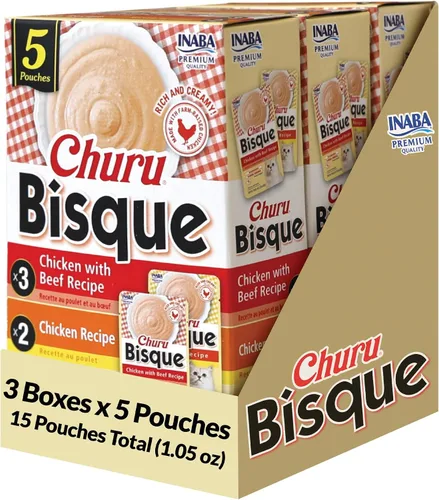 Vista 16 de INABA Churu Bisque para gatos mayores de 10 años, Puré cremoso en sobre, 1.4 onzas por sobre, 12 sobres en total, Receta de atún con salmón
