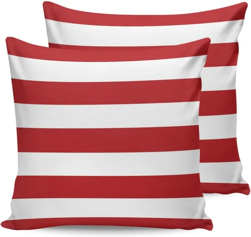Vista 7 de Juego de 2 fundas de almohada de poliéster geométricas rojas con rayas rojas y blancas para exteriores, fundas decorativas para jardín, decoración