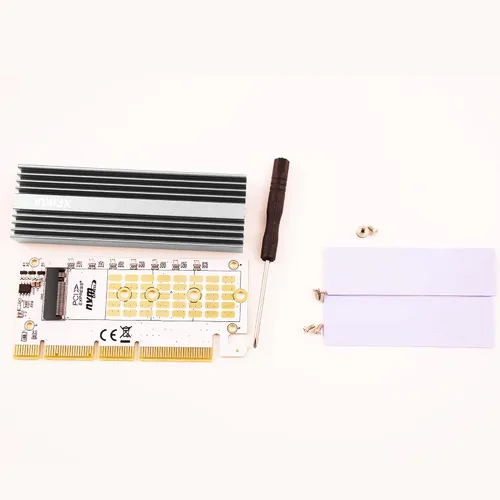 Vista 3 de NVME M.2 (M Key) SSD a PCIe X4/X8/X16 Tarjeta de expansión con luz RGB disipador de calor de aluminio SSD Apdapter