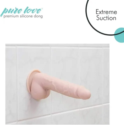 Vista 3 de Pure Love Consolador texturizado del silicón de 7.5 pulgadas con la ventosa, color beige, juguete sexual adulto