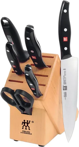 Vista 4 de ZWILLING Twin Signature - Juego de cuchillos alemanes de 7 piezas con bloque, afilados, producidos en fábrica propia, acero de fórmula especial
