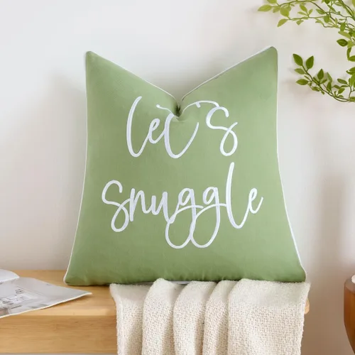 Vista 28 de Sunkifover Let's Snuggle - Funda de almohada decorativa, 18 x 18 pulgadas, algodón bordado en blanco y negro, funda de almohada para cama