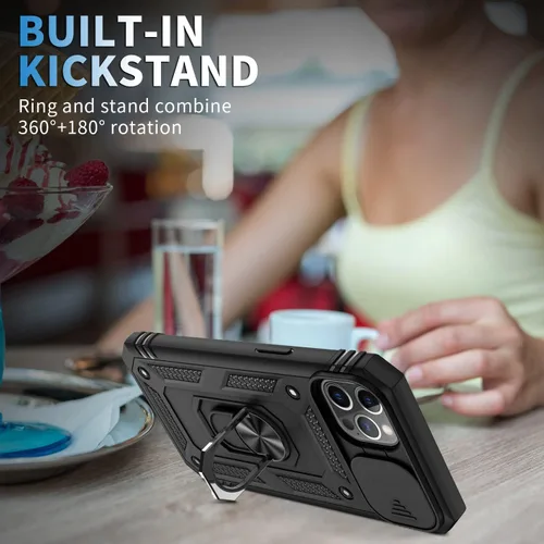 Vista 6 de Fetrim Funda para iPhone 12 PRO MAX, Funda de teléfono con soporte de anillo de rotación para Apple iPhone 12 PRO MAX - Negro
