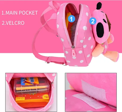 Vista 4 de Suerico - Mochila con muñeca de felpa para niños pequeños, mochila de viaje para bocadillos, para preescolar, al hombro, regalo para niños, Rosa