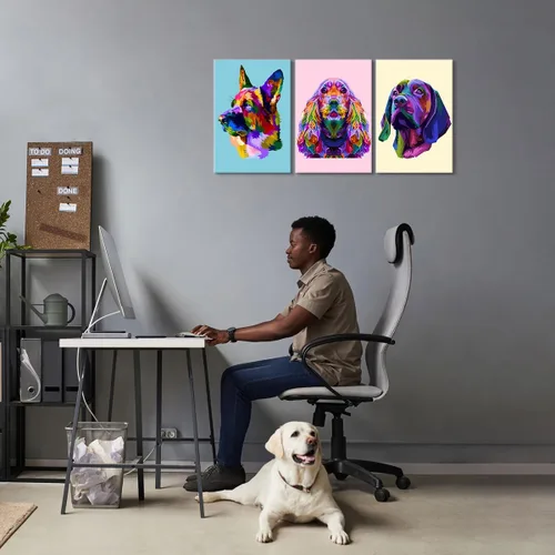 Vista 3 de 3 Piezas Arte de Pared de Perro Decoración de Pared de Perro Pastor Alemán Lienzo Arte de Pared Cocker Spaniel Decoración de Perro Arte de Pared