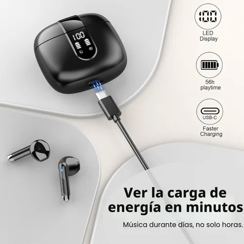 Vista 4 de Auriculares inalámbricos, auriculares Bluetooth V5.4 estéreo con graves con micrófonos ENC con cancelación de ruido, auriculares Bluetooth 56H