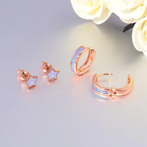 Vista 226 de CiNily Aretes Huggie de ópalo con bisagras, chapados en oro, hipoalergénicos, pequeños aretes de aro para mujeres, adolescentes, niñas, hombres