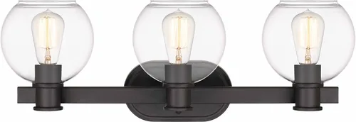 Vista 9 de Tawson Dan Modern Farmhouse - Lámpara de tocador de 3 luces industrial con pantalla de globo de vidrio transparente para dormitorio, pasillo
