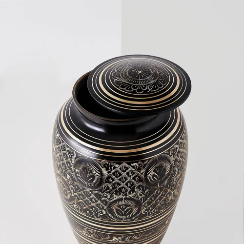 Vista 6 de AspenStudio Urna de Cremación de Latón Platino Negro Profundo y Dorado para Cenizas Humanas Adultas - Urnas Funerarias Conmemorativas Grandes Hechas