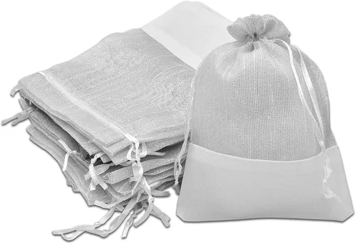 Vista 16 de TheDisplayGuys For Your Modern Living Paquete de 24 bolsas de regalo de lino y organza negra con cordones (XS 3 x 4), recuerdos de fiesta, muestras
