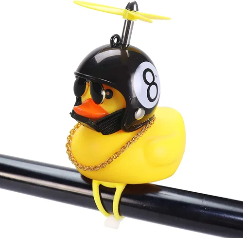 Vista 9 de wonuu Adornos de pato de goma para automóvil, decoración de tablero de instrumentos de pato amarillo, cuernos de bicicleta de pato con casco