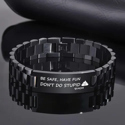 Vista 5 de MEALGUET - Pulsera de acero inoxidable con texto inspirador grabado, regalo de cumpleaños, de graduación, de mamá o papá, regalo de Navidad