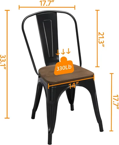 Vista 3 de Yaheetech Juego de sillas de patio de 4,18 pulgadas apilables de metal con asiento de madera para exteriores, capacidad de peso de 330 libras