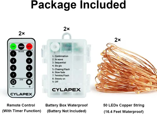 Vista 7 de Tira de luces led rutilantes con 20 luces de hadas led micro Cylapex, en cable de cobre revestido de plata de 3.3 pies, funciona con dos