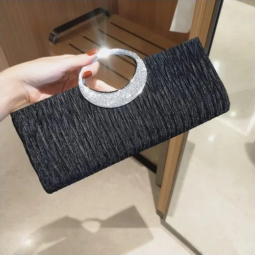Vista 5 de Elegante bolso de mano para mujer, con diamantes de imitación, plisado, para boda, formal, para fiesta