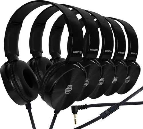 Vista 9 de Sonitum Juego de auriculares y micrófono de alta calidad para el aula, auriculares estéreo con micrófono y almohadillas giratorias suaves