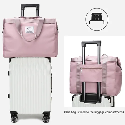 Vista 6 de Bolsas de lona de viaje, bolsa deportiva de gran capacidad, expandibles, bolsas de gimnasio ligeras para hombres y mujeres, Rosado, Classic