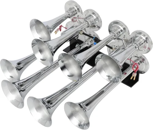Vista 2 de cciyu Bocina de aire de tren de 135 dB, bocina de tren, 8 trompetas para camiones/coches/SUV, sonido fuerte, para vehículos de 12 V/24 V