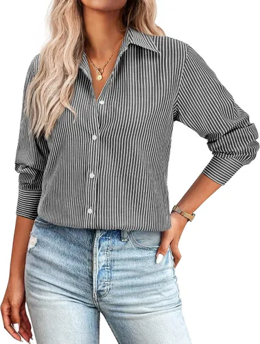 Vista 23 de Camisas con botones para mujer de ajuste clásico, camisa de vestir, camisa de trabajo, de negocios, casual, de manga larga, blusa, tops
