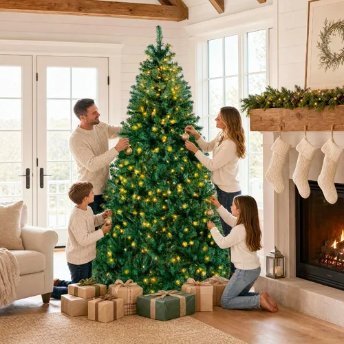 Vista 122 de Best Choice Products Árbol de Navidad azul bebé preiluminado de 6 pies, decoración navideña artificial completa con 947 puntas de rama, 250 luces