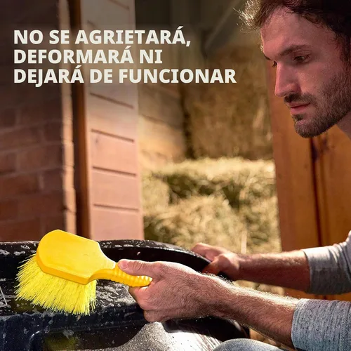 Vista 3 de Rubbermaid Commercial Cepillo de limpieza de 8" con mango de plástico y cerdas sintéticas multiusos, resistente para limpieza de ruedas y neumáticos