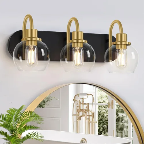 Vista 10 de Dpyrrhic Moderna lámpara de tocador de 2 luces, accesorio de iluminación de baño sobre espejo con pantalla de vidrio transparente y base de metal