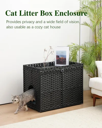 Vista 6 de SETVSON Muebles de caja de arena para gatos, caja de arena oculta, armario de arena para gatos con 2 alfombrillas de arena, casa de gato tejida a