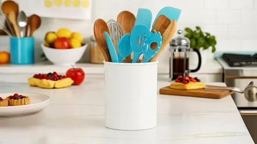 Vista 4 de Reston Lloyd Utensilios multiusos extra grande para – Soporte de herramientas de cocina de plástico sin BPA para encimera, camping, RV, escritorio