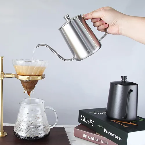 Vista 7 de Easyworkz Gage - Hervidor de café de cuello de cisne para verter sobre 20 onzas con termómetro de acero inoxidable con boquilla larga y estrecha