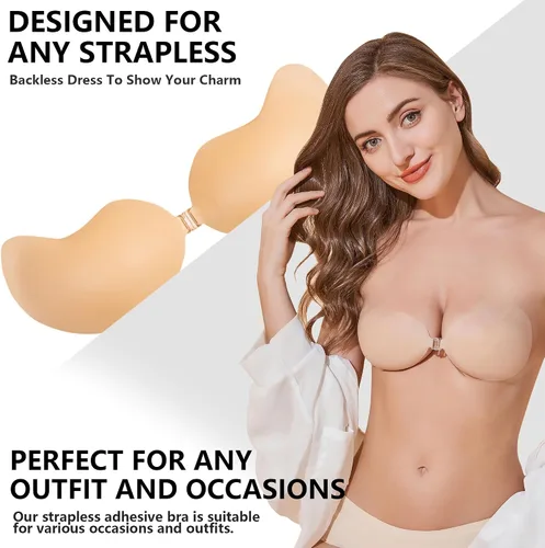 Vista 2 de MOZUI Sticky Bra Ultra Thin Adhesive Bra Invisible Silicone Bra Mango Sticky Strapless Reusable Silicone Covering Nipple Bras